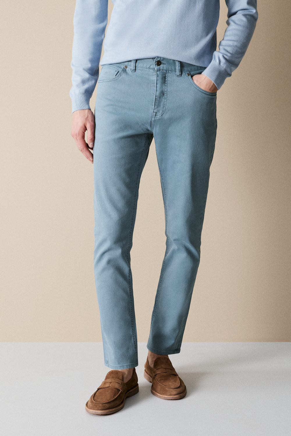 Regular Fit Garment Dyed Twill Five Pocket Pant