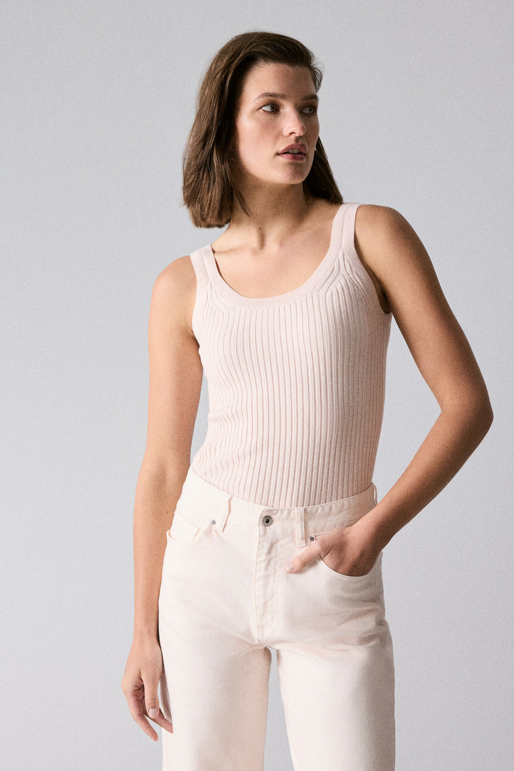 Cotton Cashmere Blend Rib Knit Tank