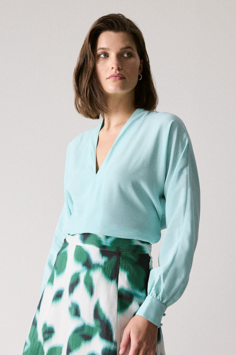 Cupro Blend Tie Waist Blouse