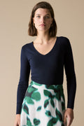 Silk Cotton Blend V Neck Knit