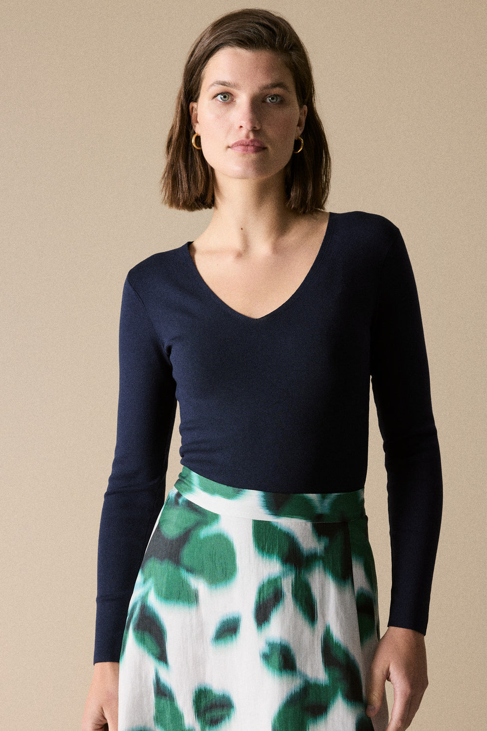 Silk Cotton Blend V Neck Knit