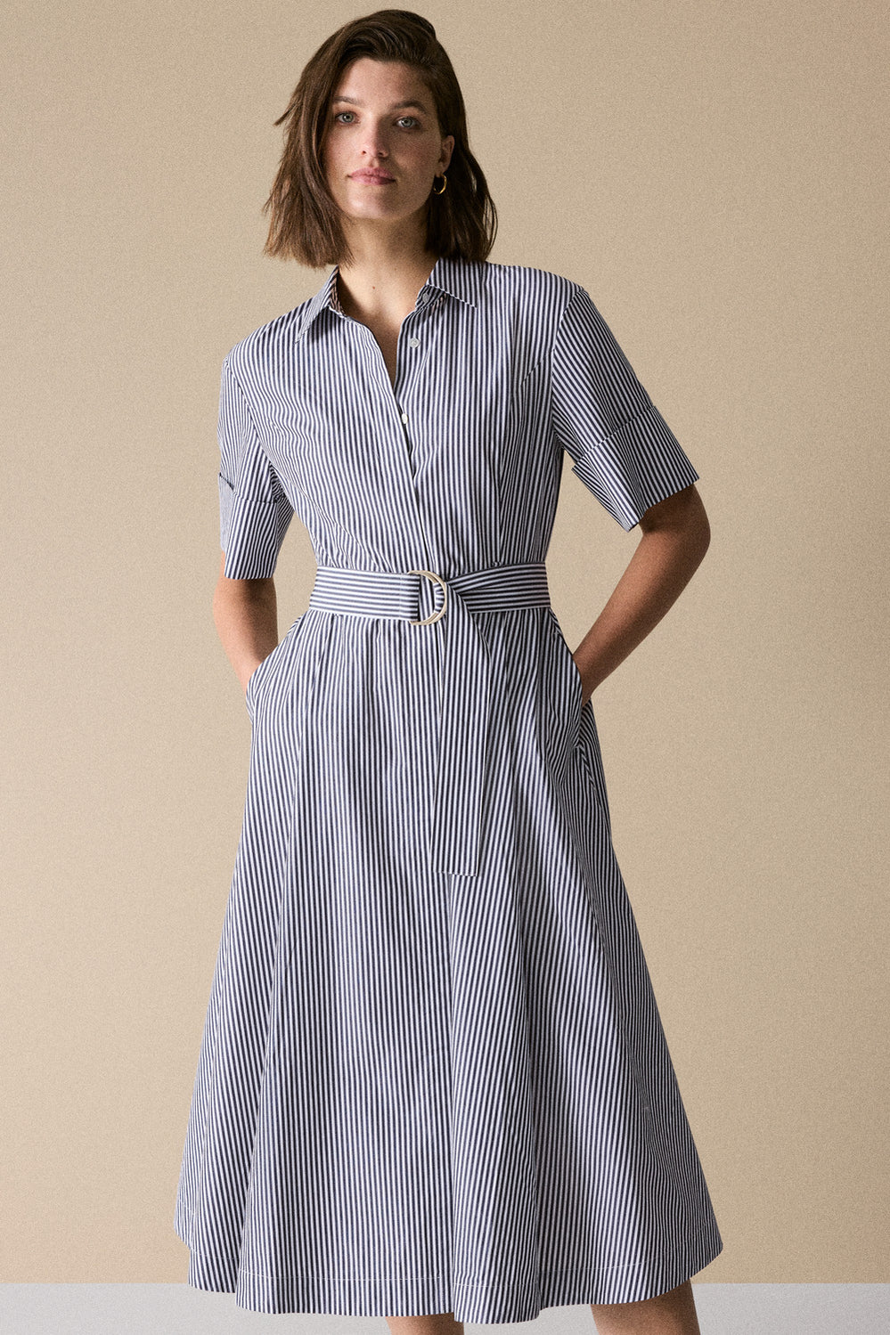 Cotton Poplin Stripe Shirt Dress