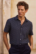 Regular Fit Linen Honeycomb Geo Shirt