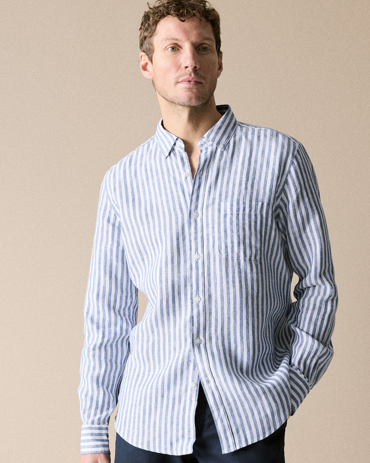 Regular Fit Delave Linen Bold Stripe Shirt