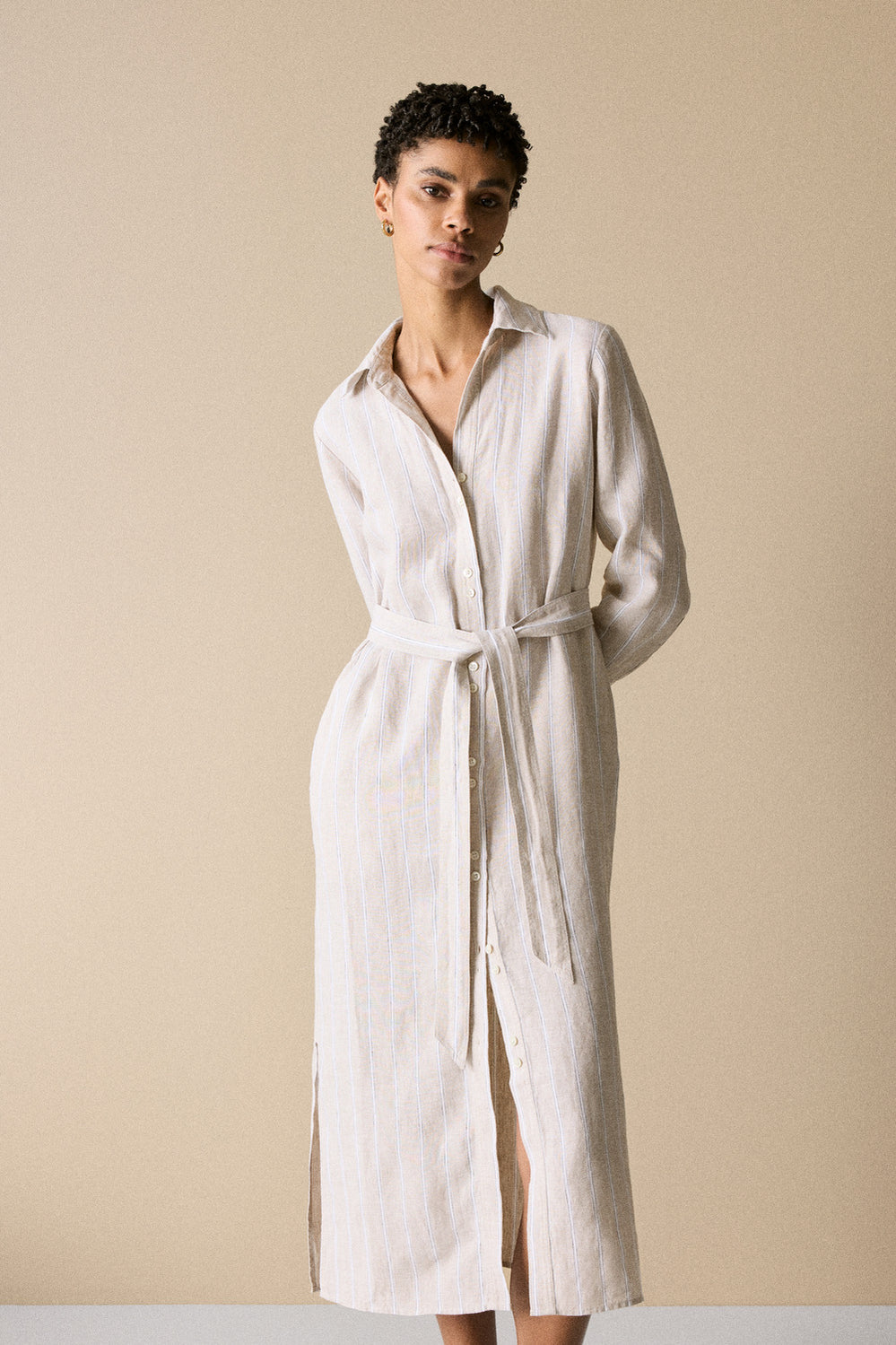 Yarn Dyed Linen Stripe Shirt Dress
