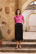 Satin Side Split Midi Skirt