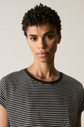Pima Cotton Stripe Cuff Sleeve T-Shirt