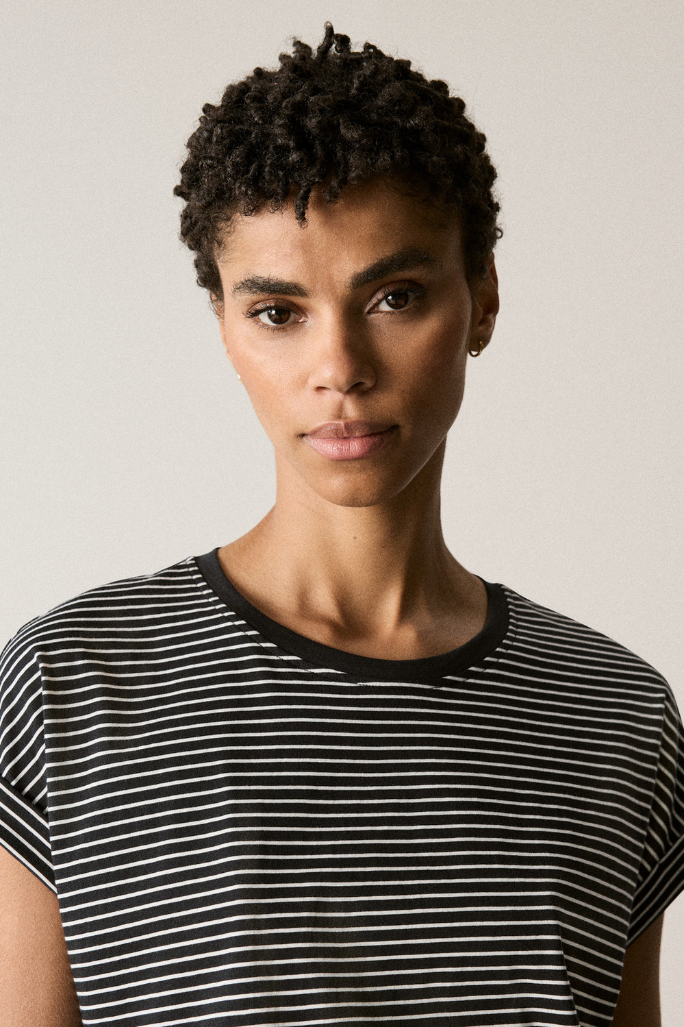 Pima Cotton Stripe Cuff Sleeve T-Shirt