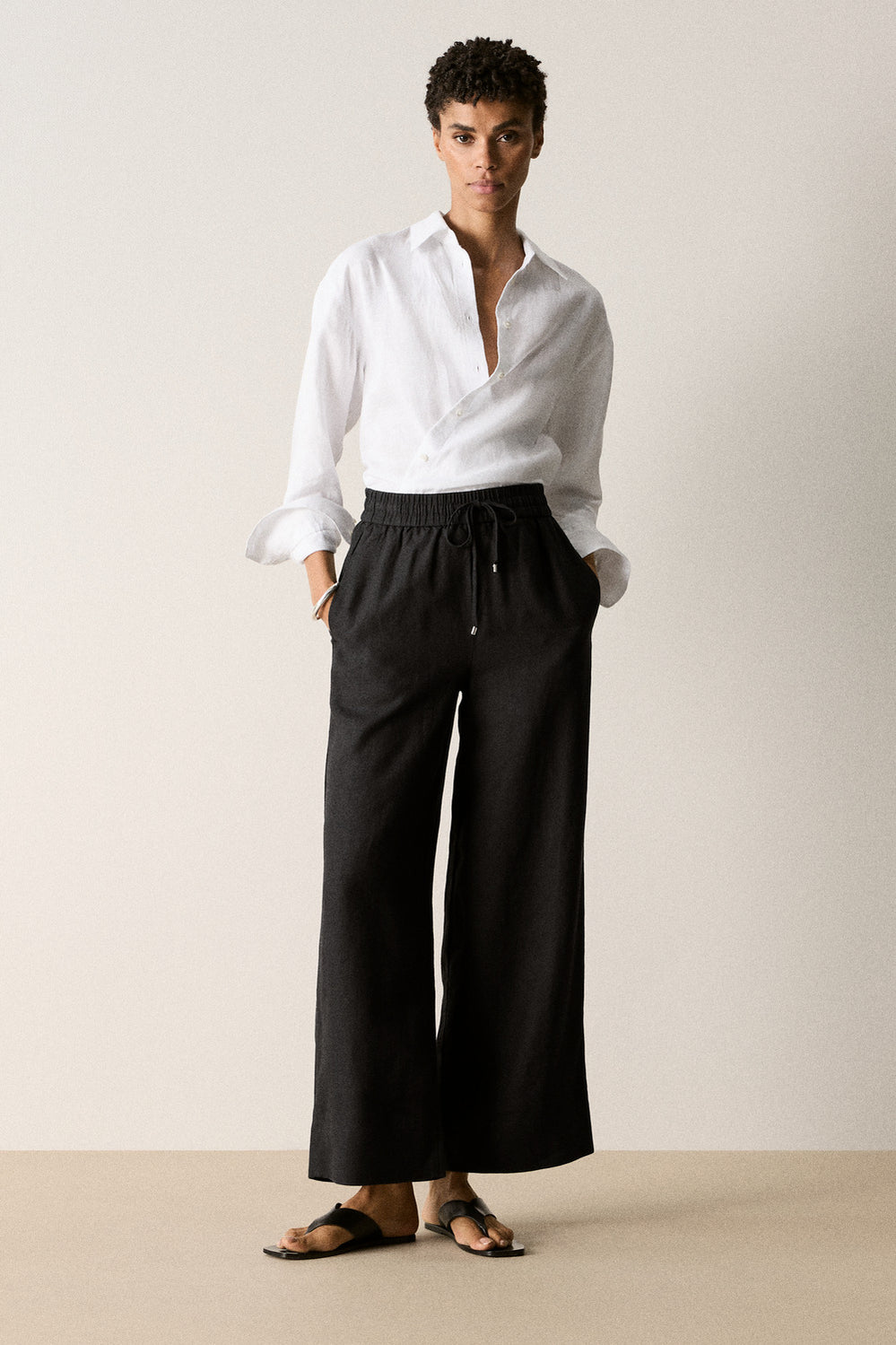 Linen Wide Leg Pull On Pant
