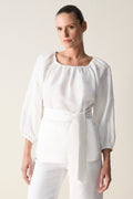 Linen Blend Boat Neck Blouse
