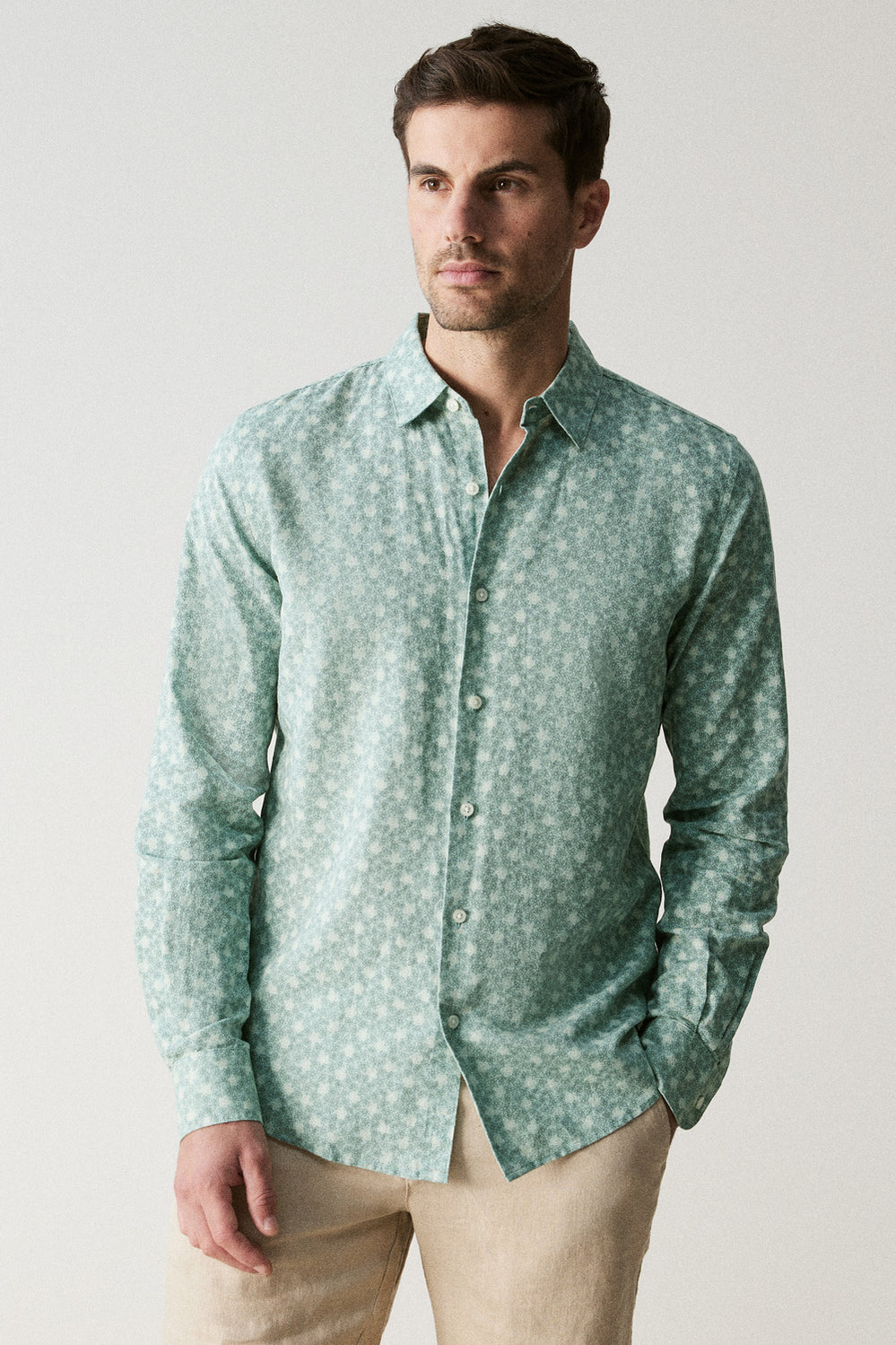 Tailored Linen Cotton Micro Floral Shirt