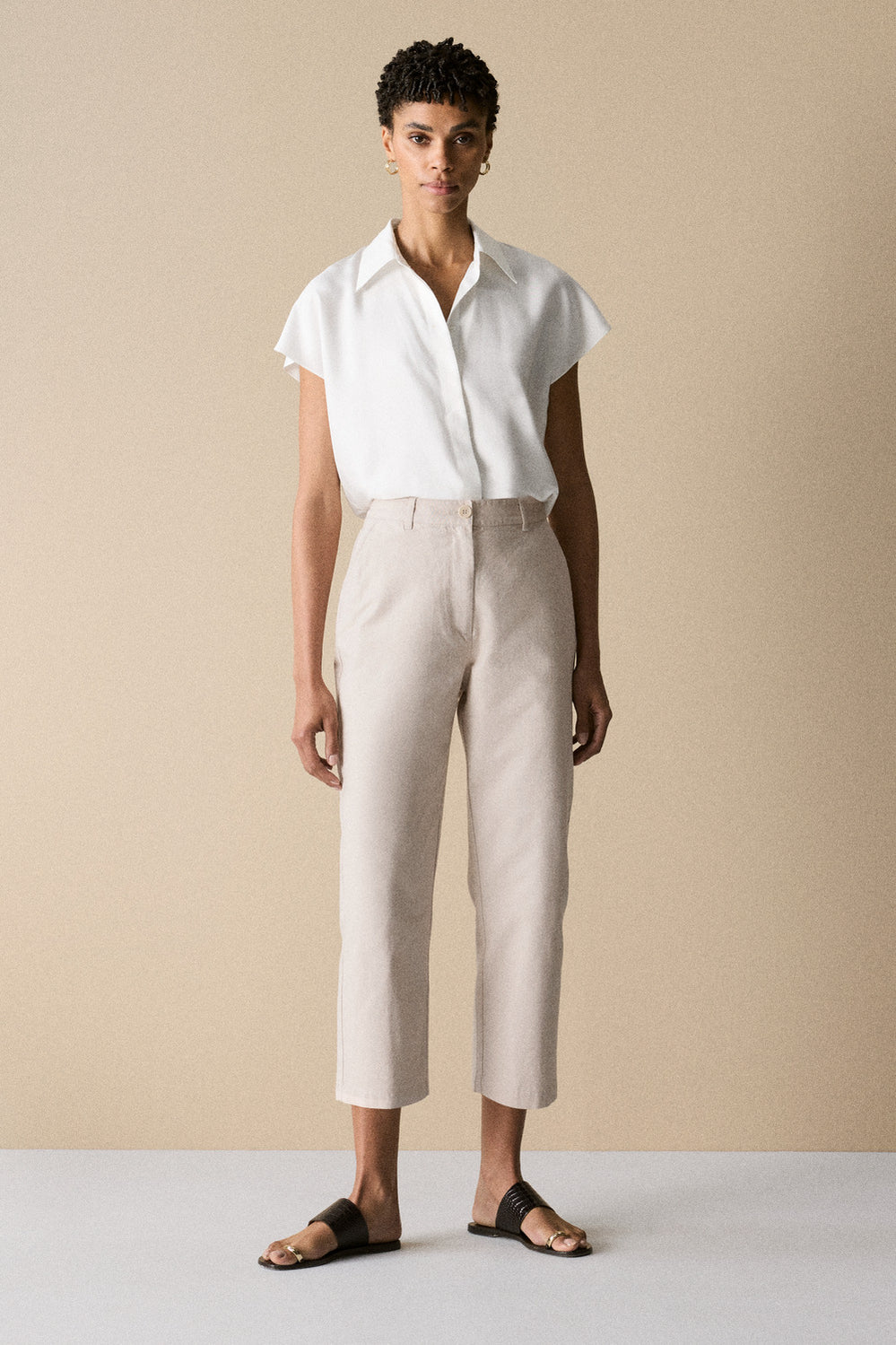 Yarn Dyed Stretch Cotton Capri Pant