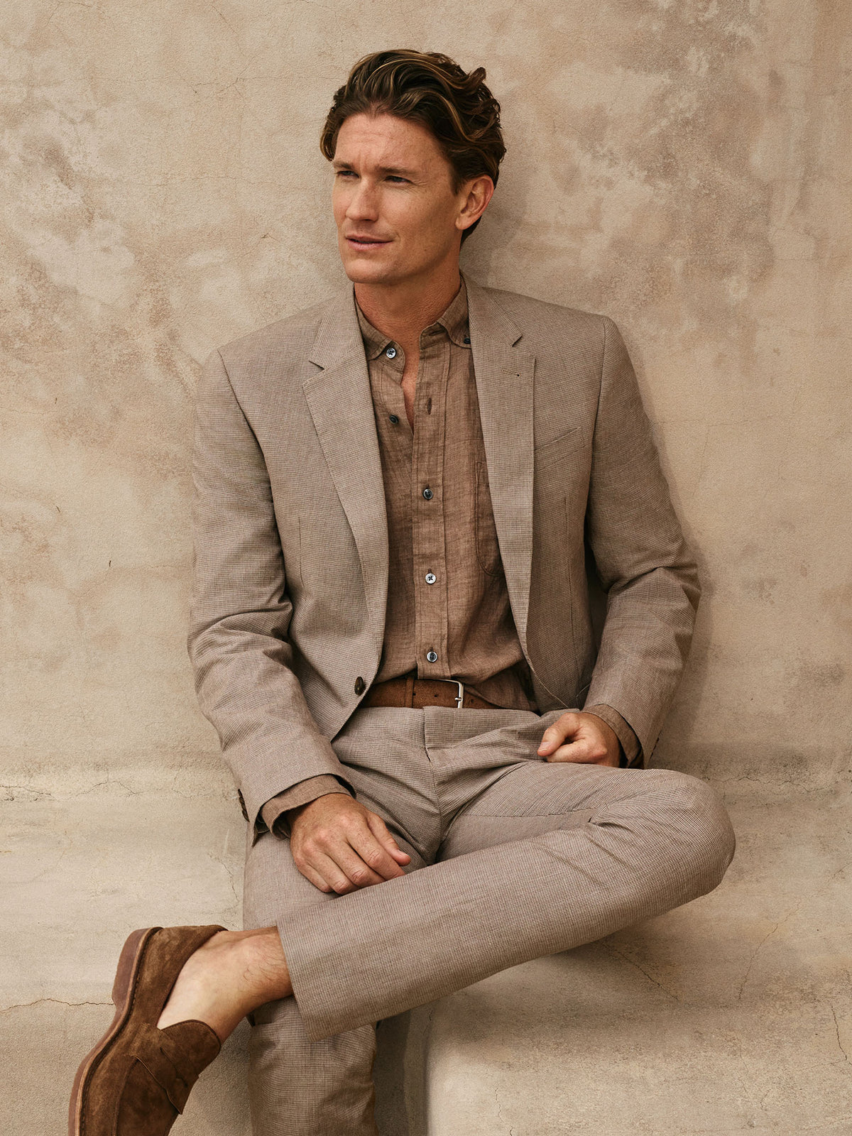 Tailored Fit Italian Cotton Linen Check Blazer