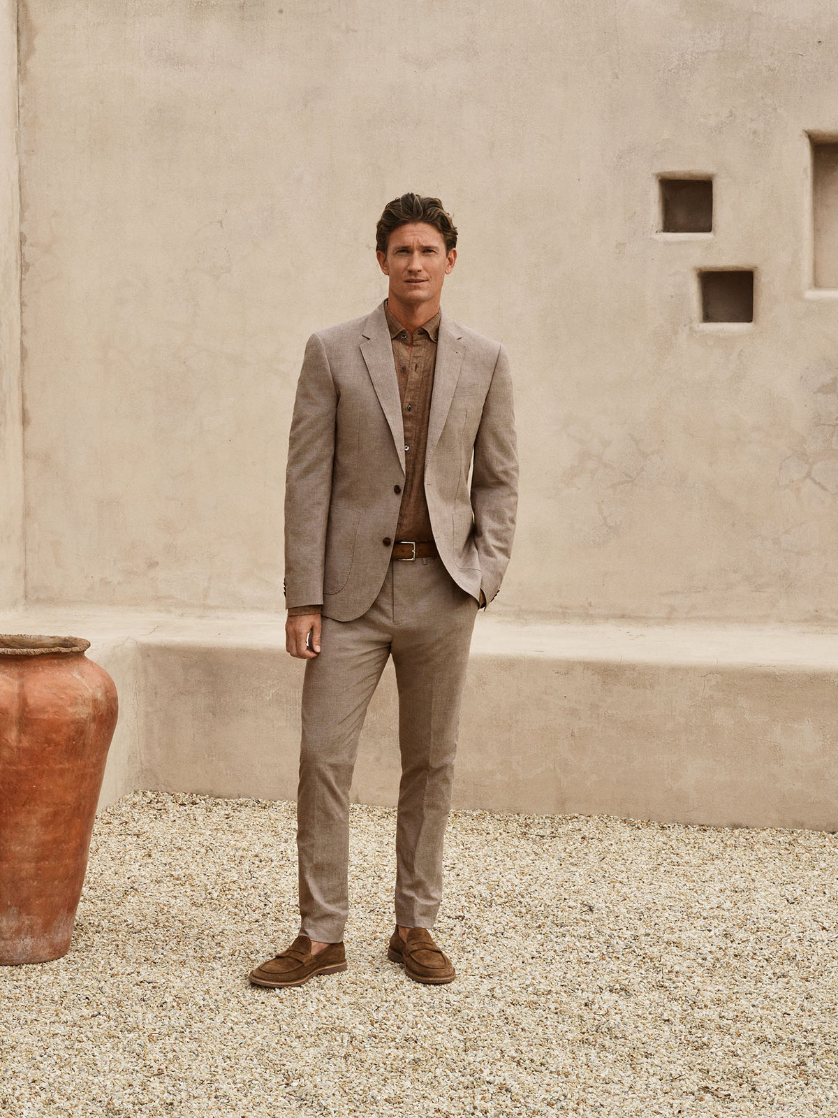 Italian Cotton Linen Check Slim Pant