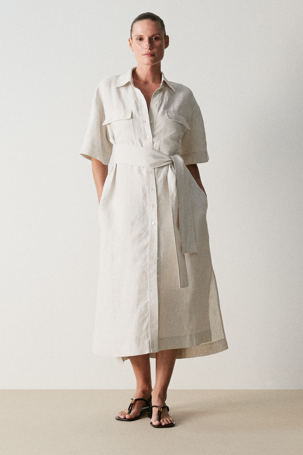 Yarn Dyed Linen Relaxed Shirt Dress
