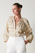 Italian Silk Linen Blend Stripe Blouse