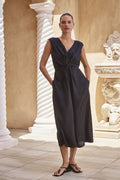 Viscose Silk Jacquard Twist Front Dress