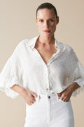 Viscose Voile Metallic Blouson Sleeve Blouse