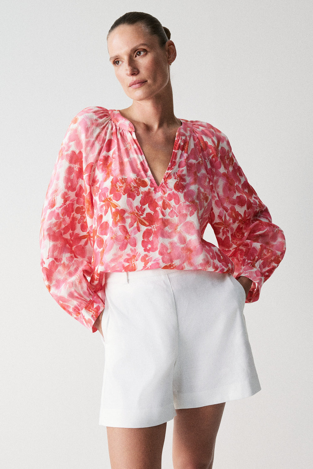 Floral Lantern Sleeve Blouse