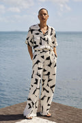 Crepe Brushstroke Print Wide Leg Pant