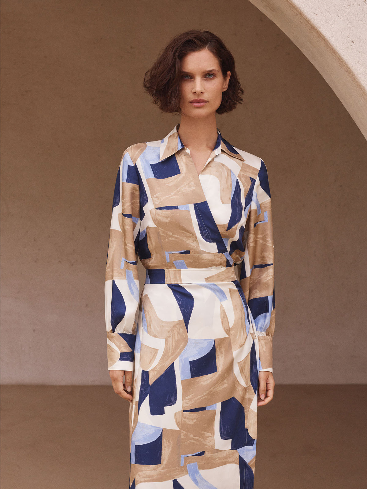 Silk Twill Abstract Print Dress