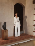 Crepe Stripe Detail Wide Leg Pant