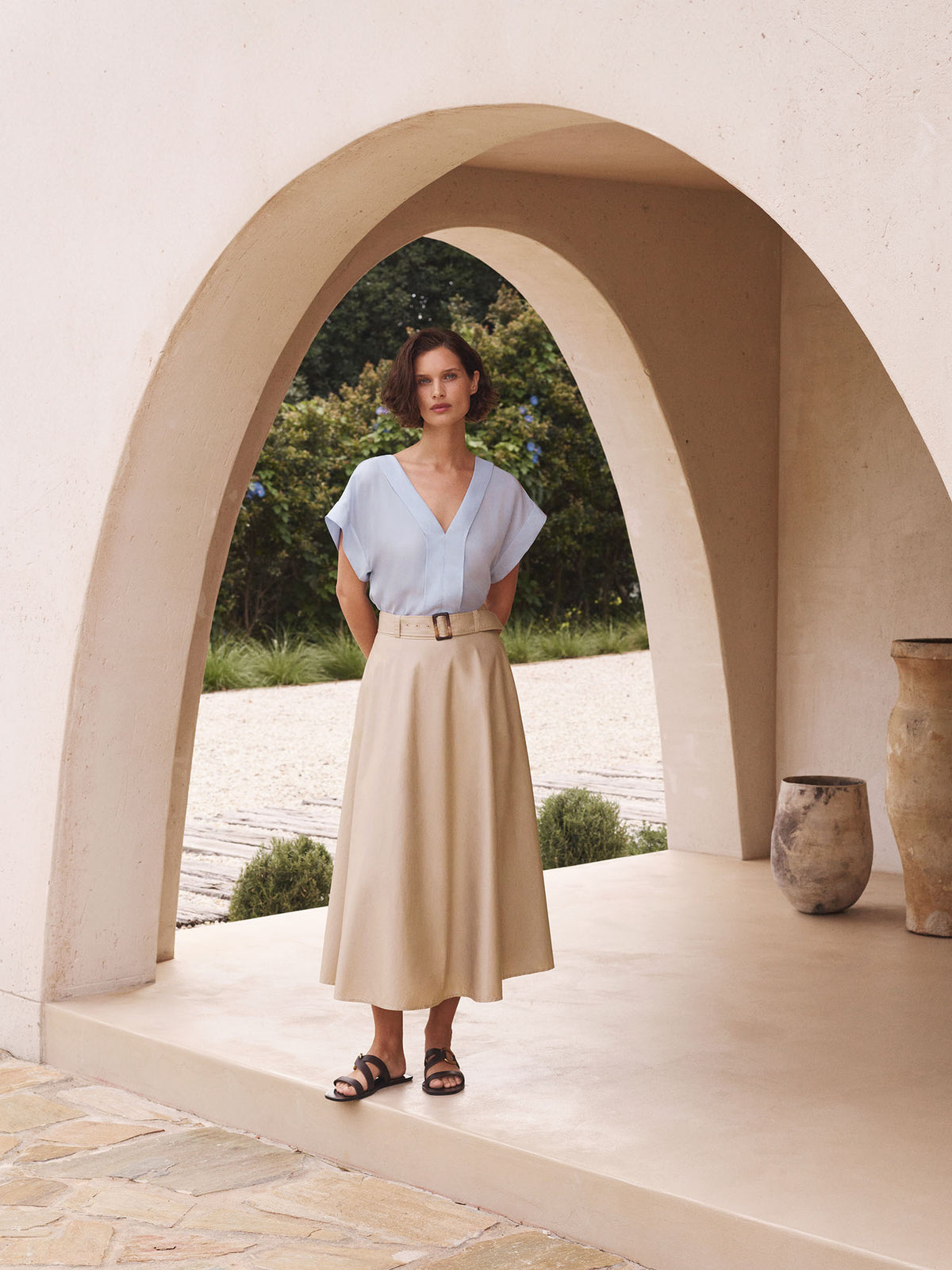 Cotton Sateen Belted Skirt