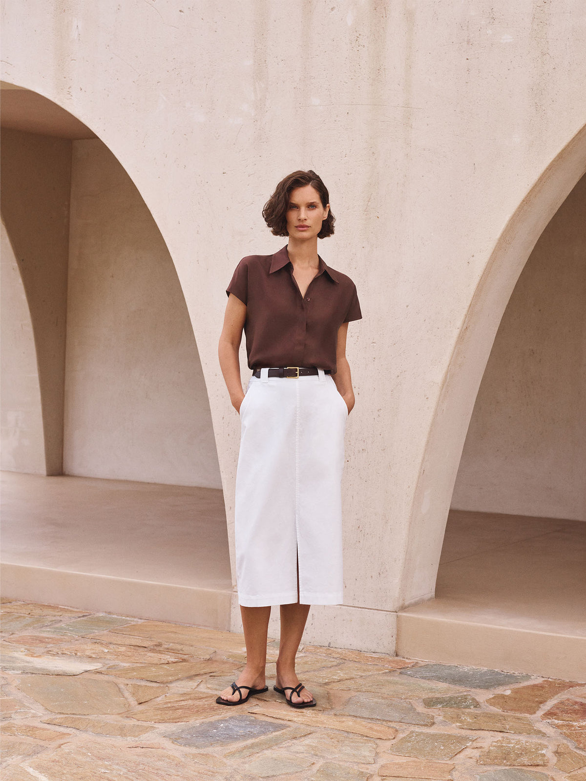 Stretch Cotton Midi Skirt