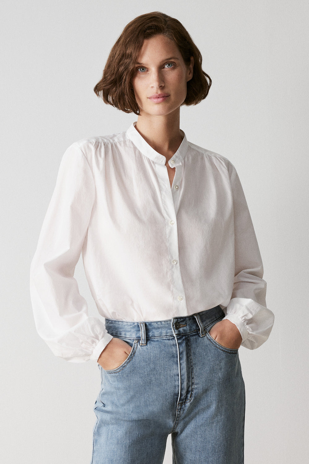 Cotton Voile Blouson Sleeve Blouse
