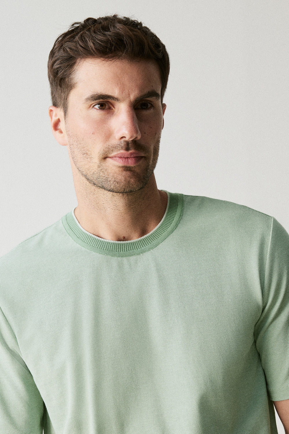 Cotton Jacquard Contrast Collar T-Shirt