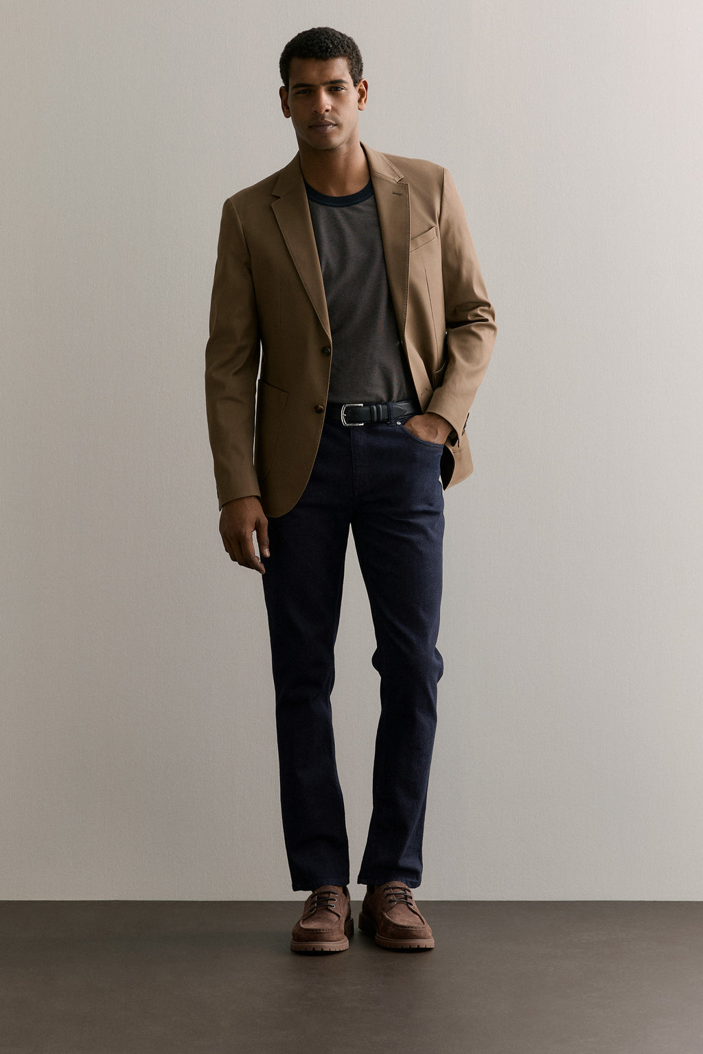 Cotton Jacquard Contrast Collar T-Shirt