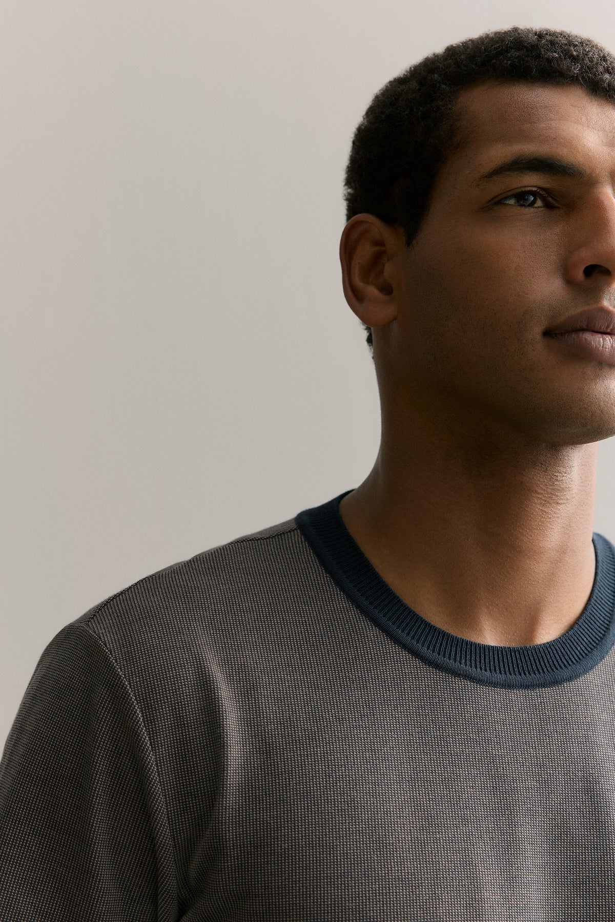 Cotton Jacquard Contrast Collar T-Shirt