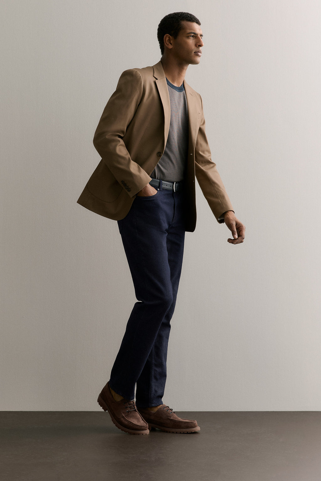 Cotton Jacquard Contrast Collar T-Shirt