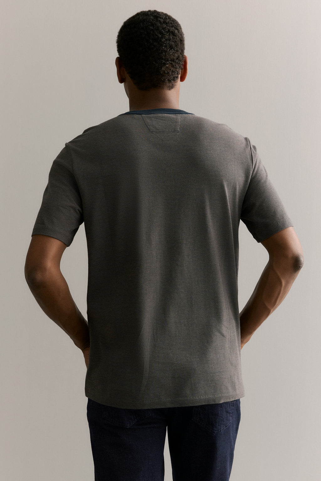 Cotton Jacquard Contrast Collar T-Shirt