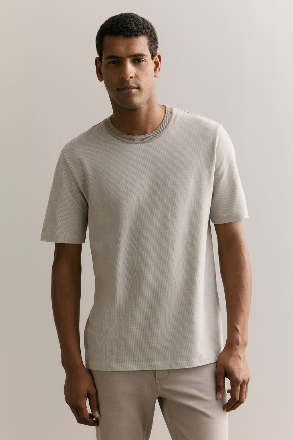 Cotton Jacquard Contrast Collar T-Shirt