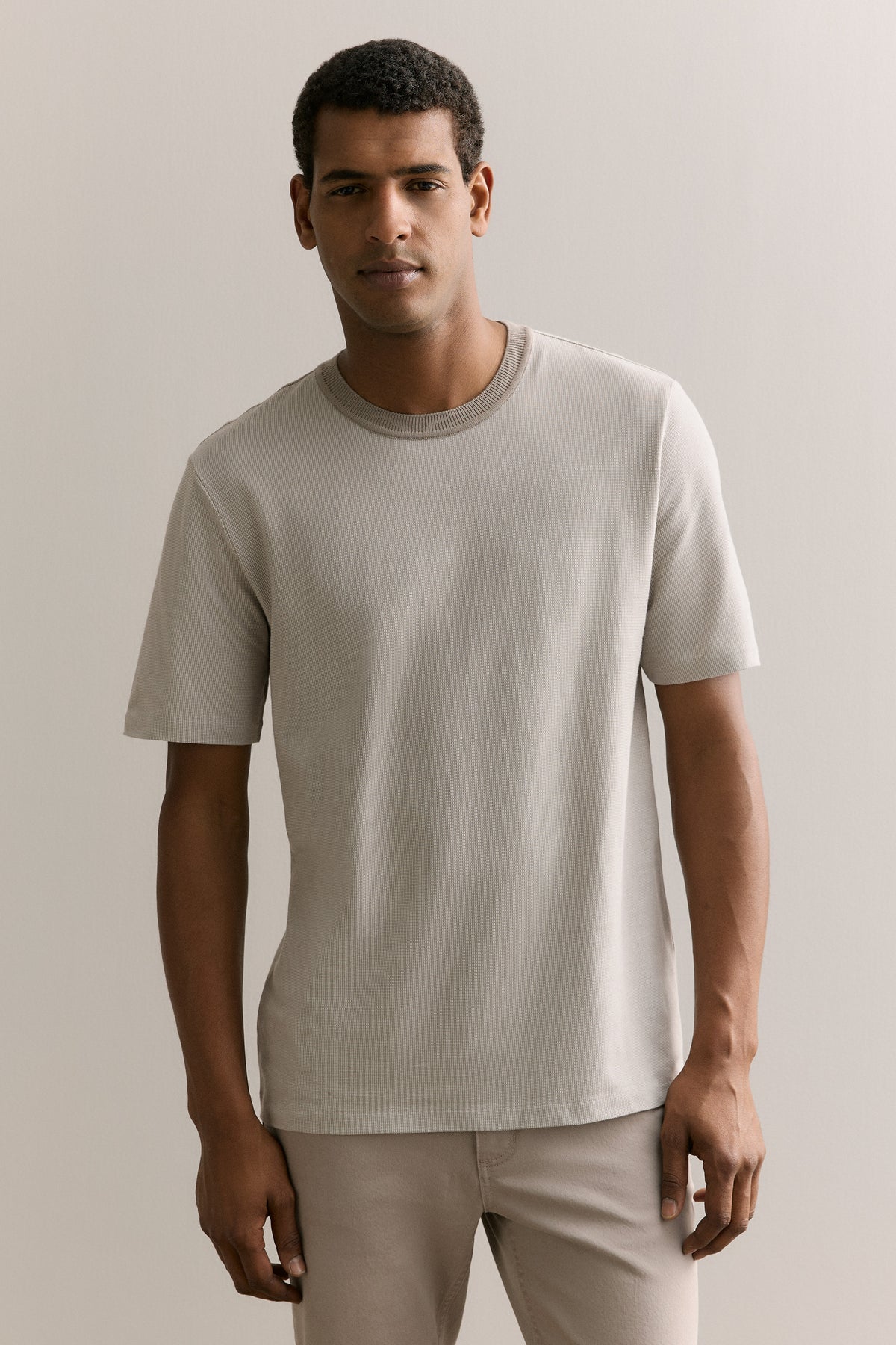Cotton Jacquard Contrast Collar T-Shirt