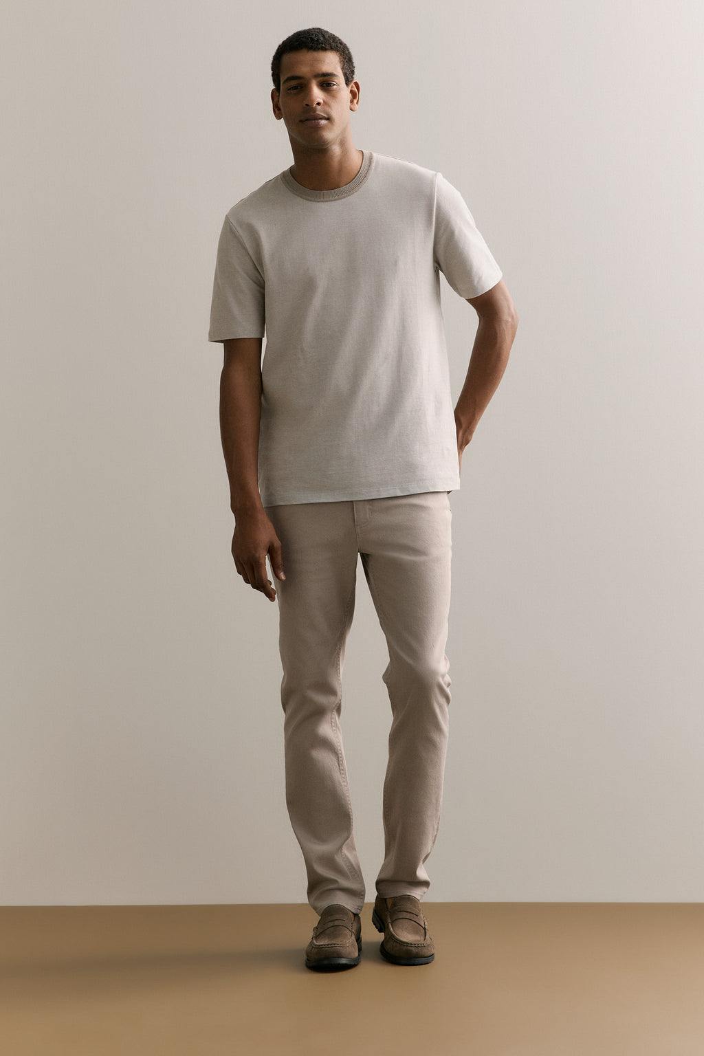 Cotton Jacquard Contrast Collar T-Shirt