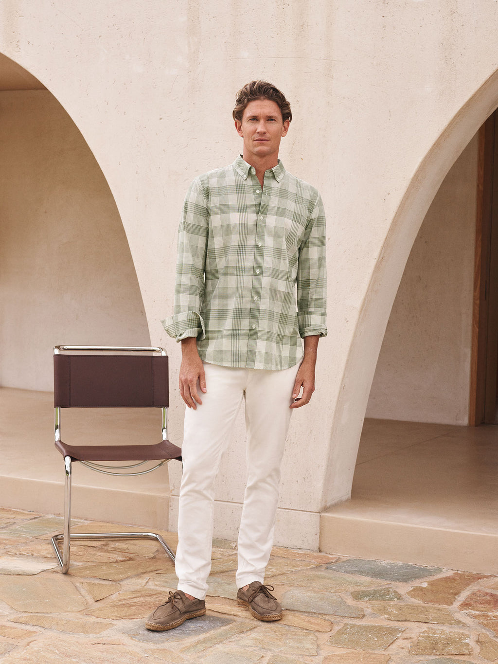 Tailored Fit Linear Plaid Shirt
