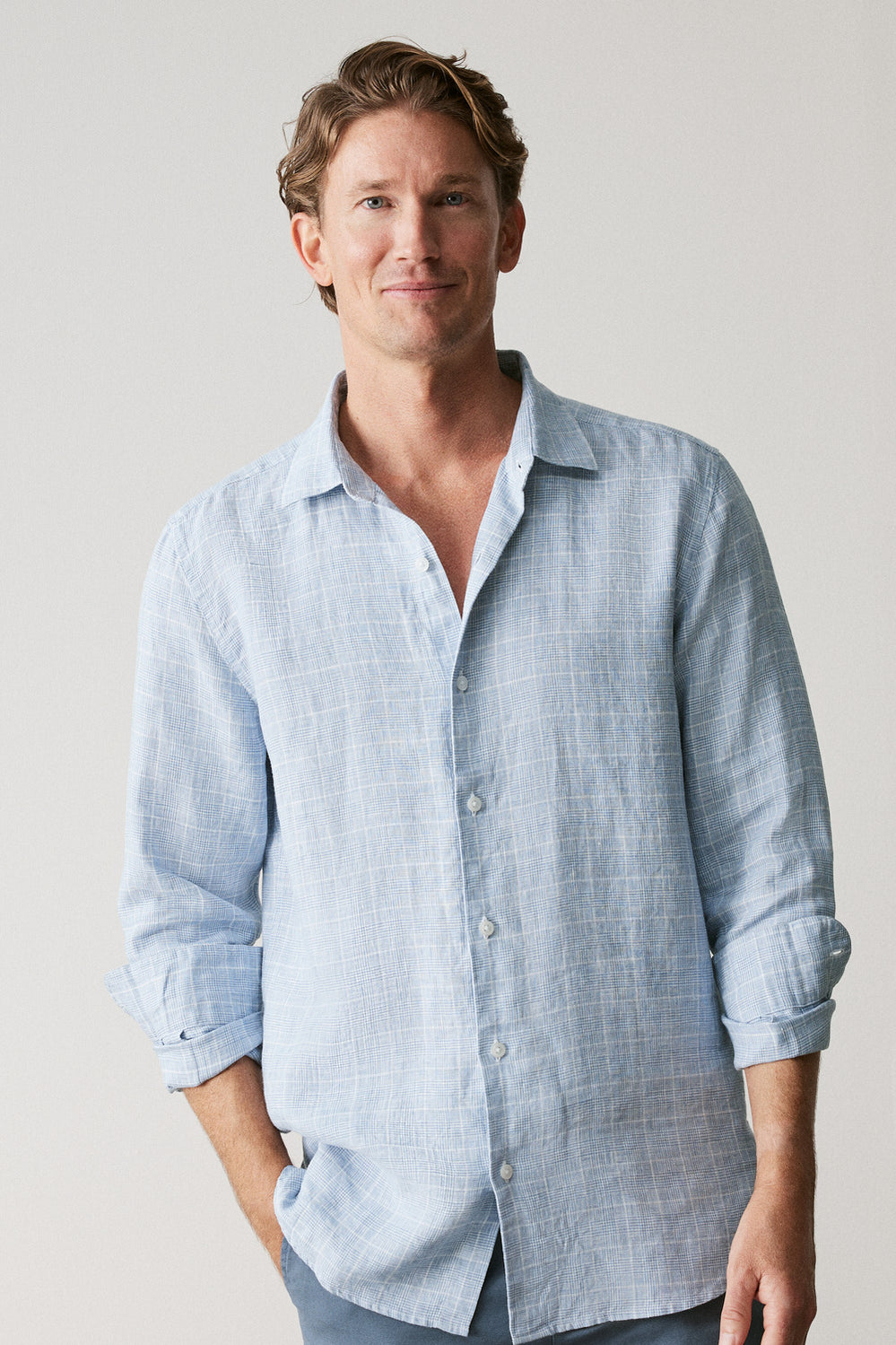 Tailored Fit Linen Prince Of Wales Check Shirt