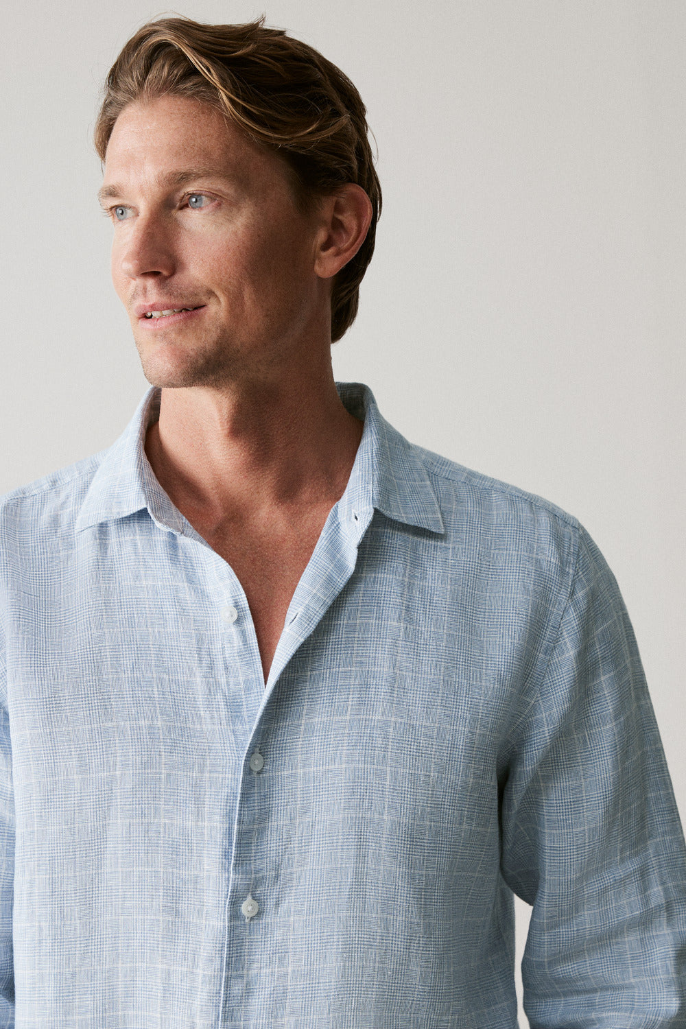 Tailored Fit Linen Prince Of Wales Check Shirt