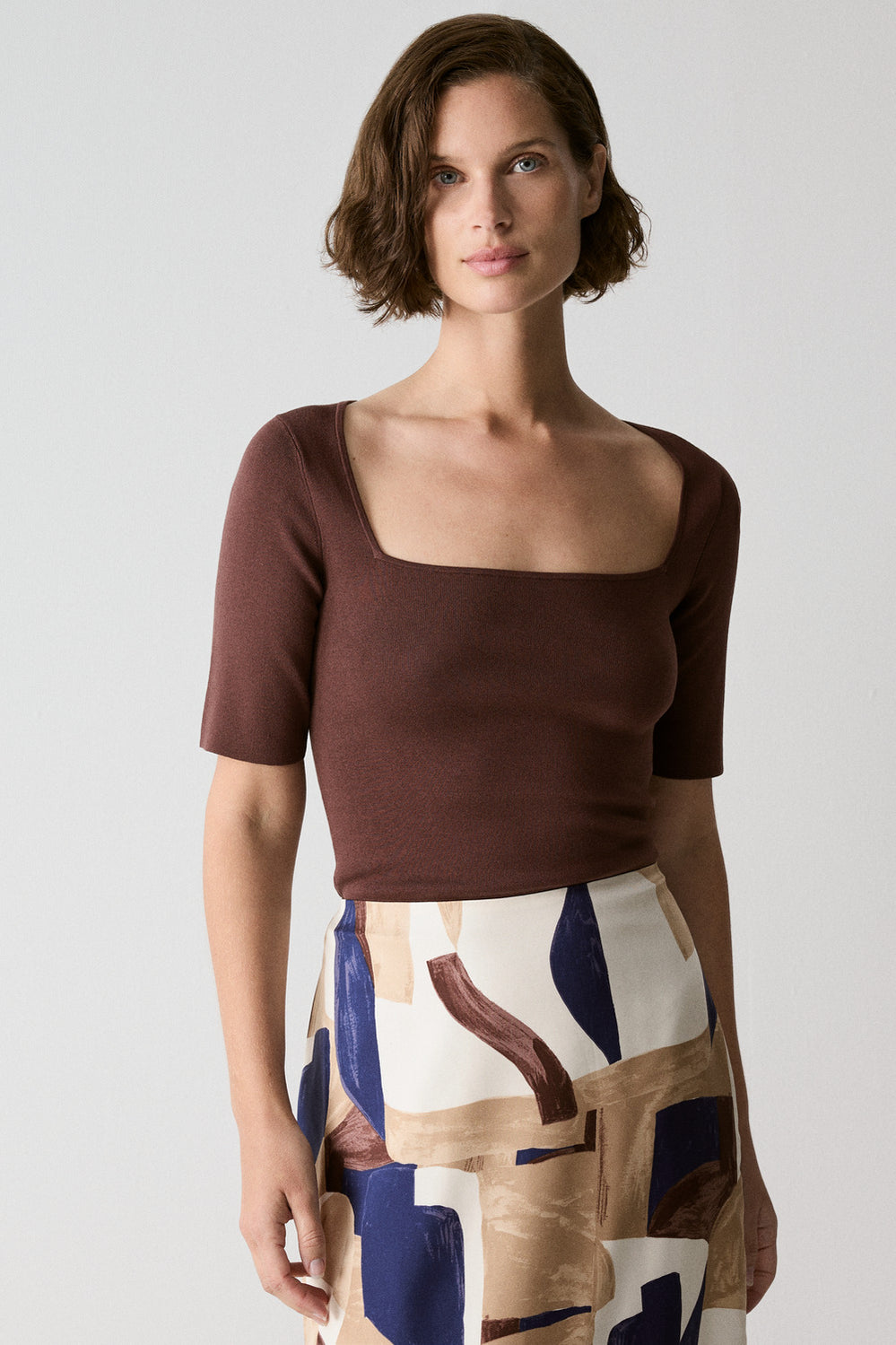 Luxe Blend Square Neck Knit T-Shirt