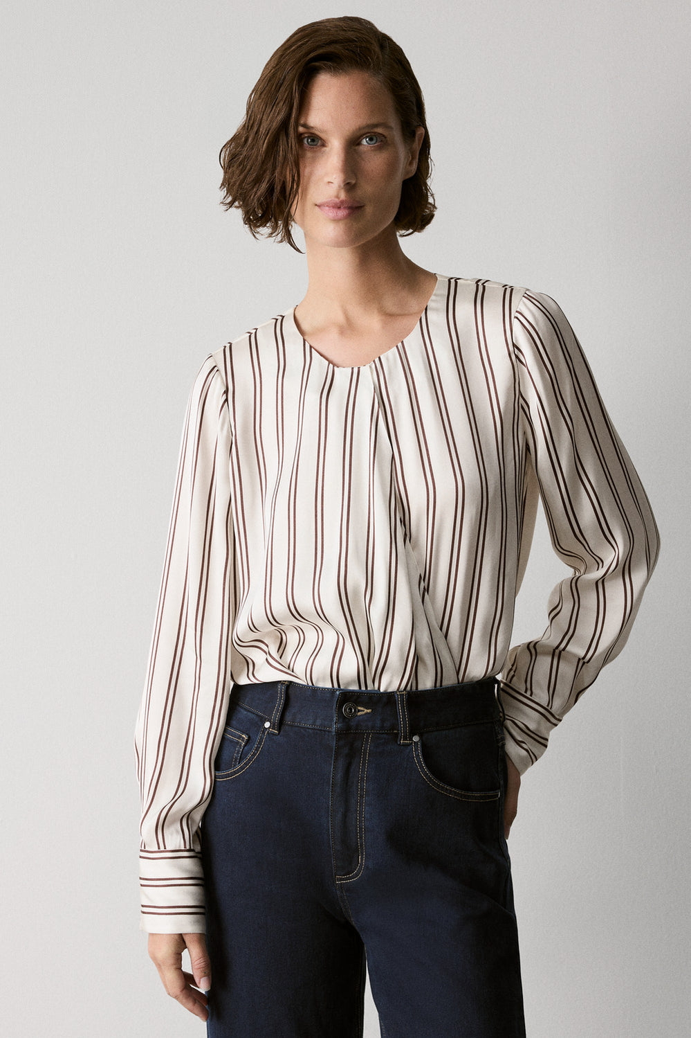 Satin Stripe Draped Blouse