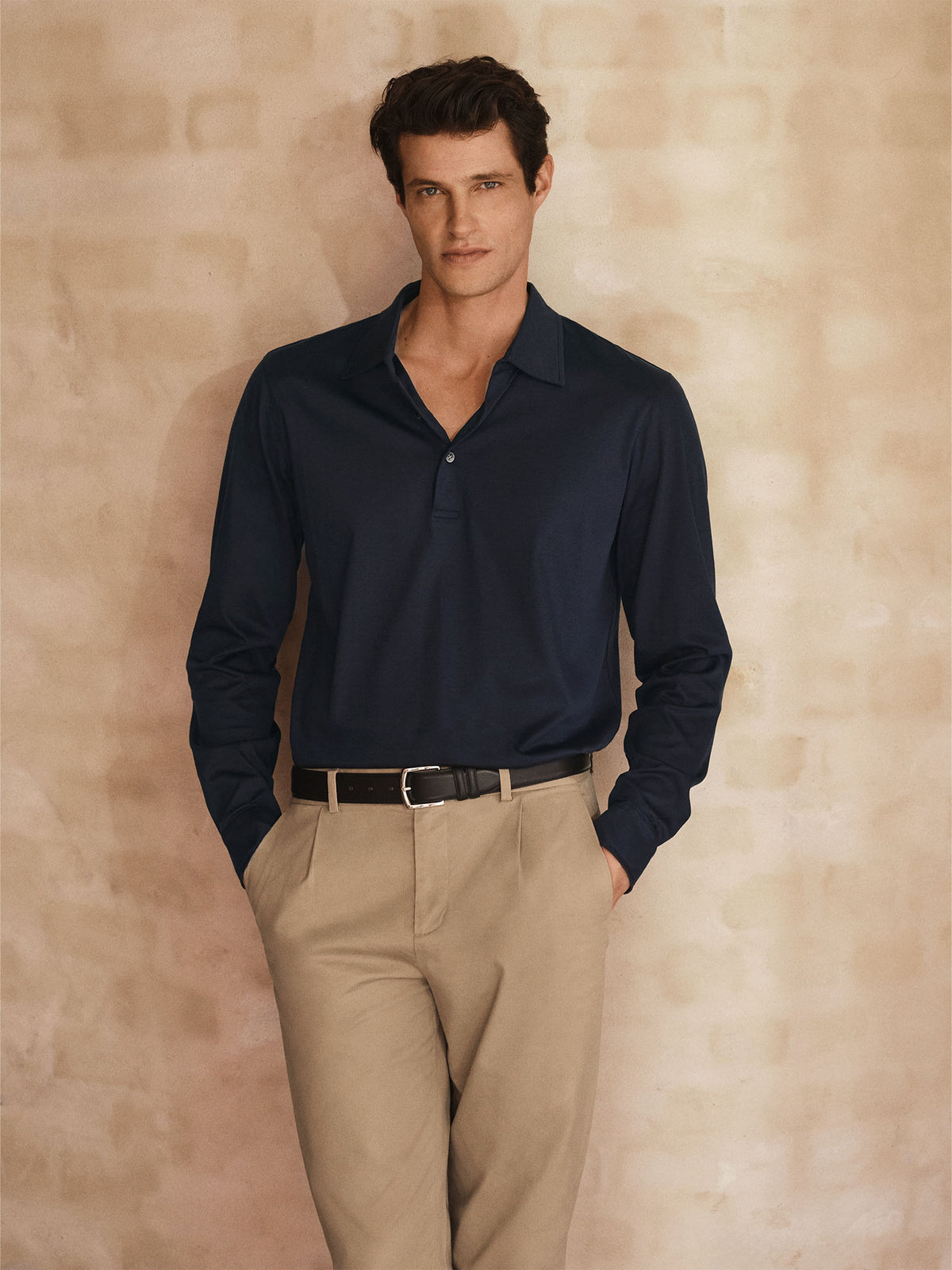 Cotton Modal Blend Long Sleeve Polo