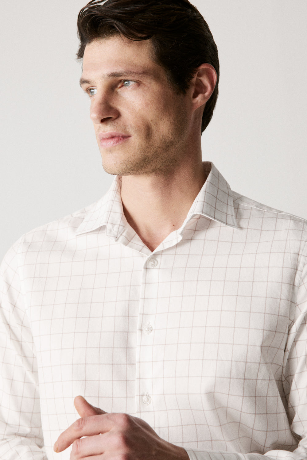 Tailored Fit Cotton Twill Window Pane Check Shirt