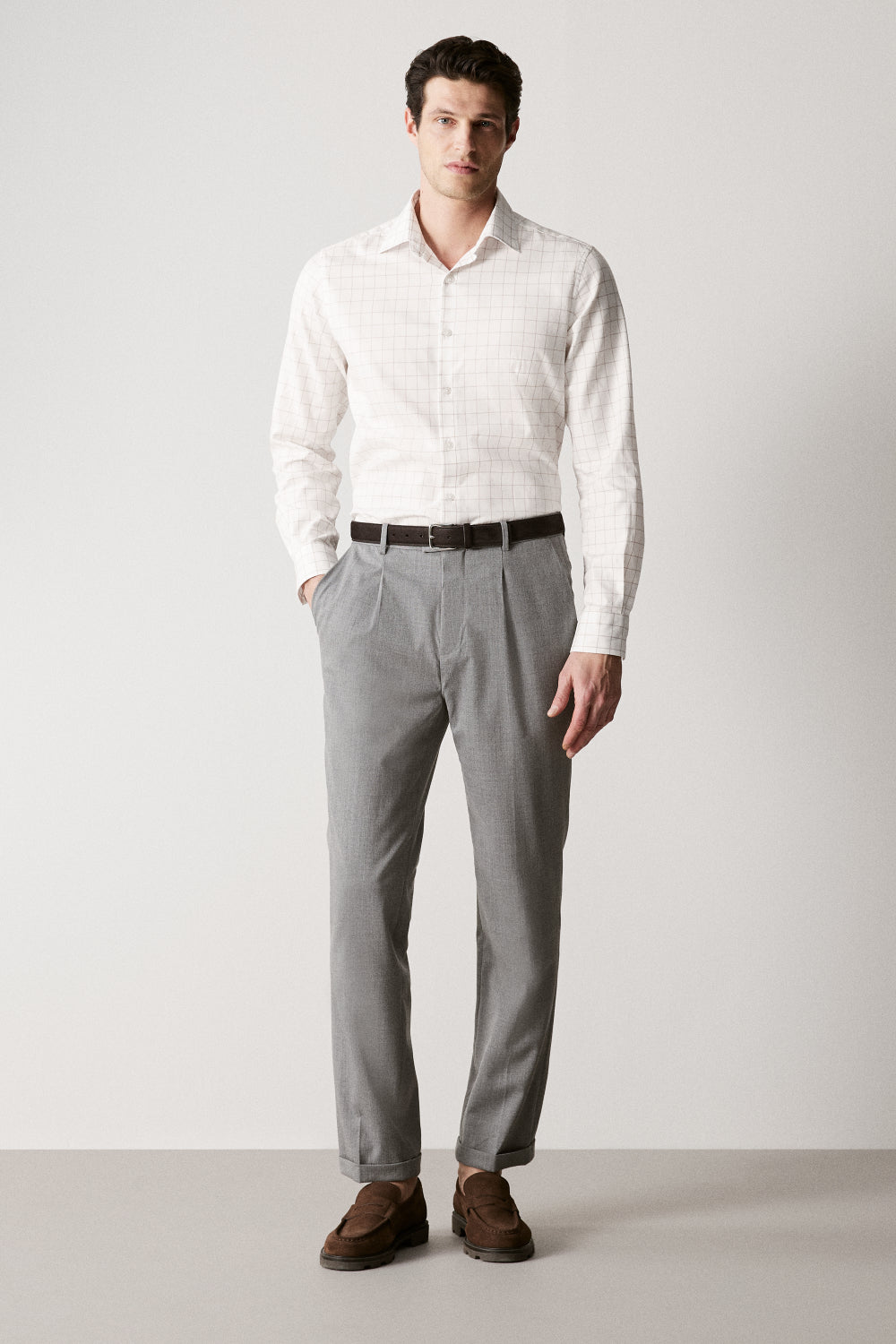Tailored Fit Cotton Twill Window Pane Check Shirt