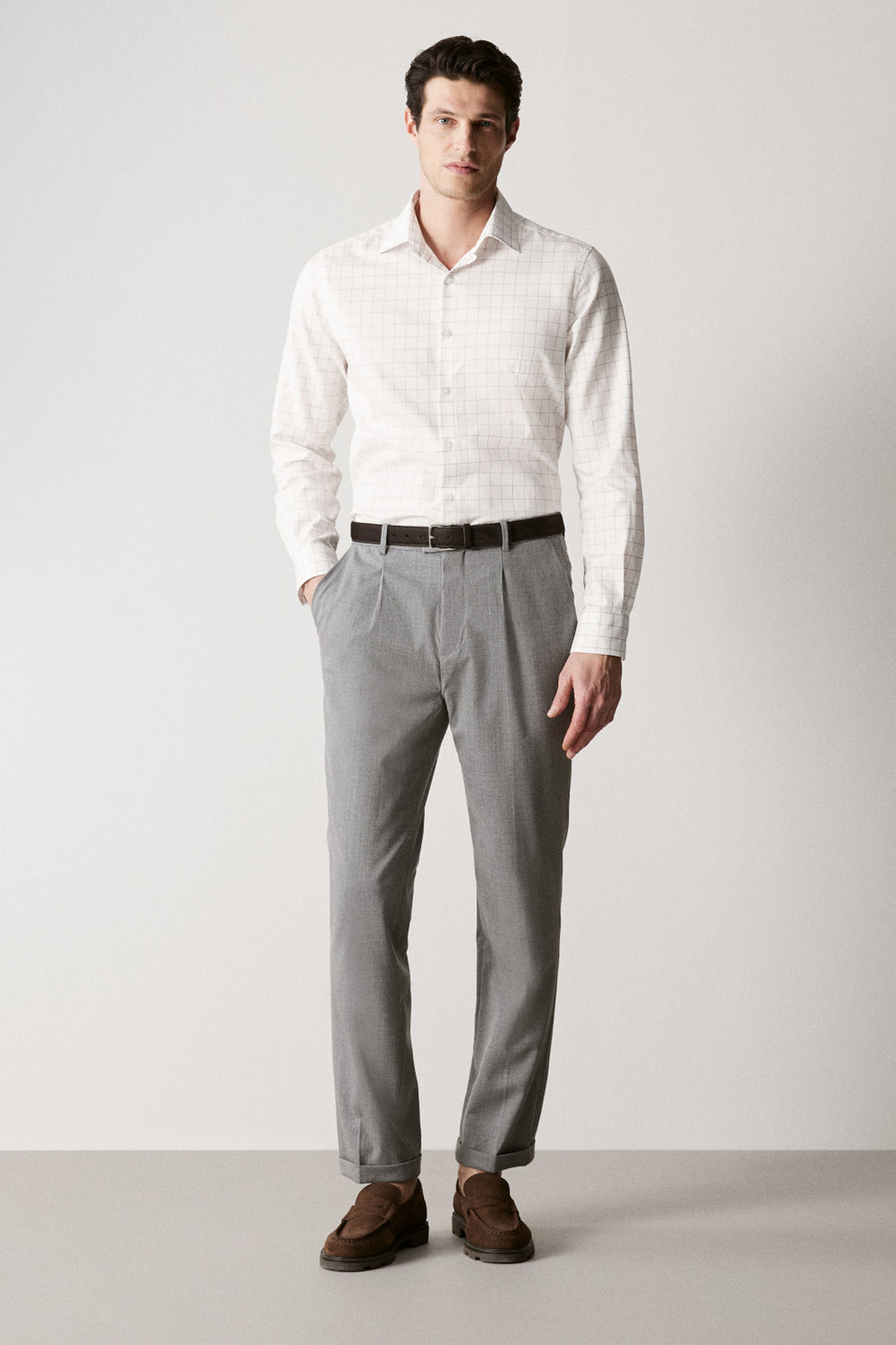 Tailored Fit Cotton Twill Window Pane Check Shirt