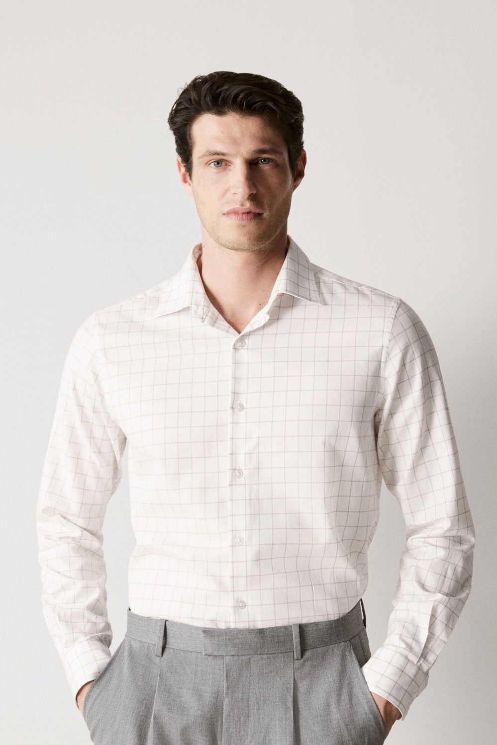 Tailored Fit Cotton Twill Window Pane Check Shirt