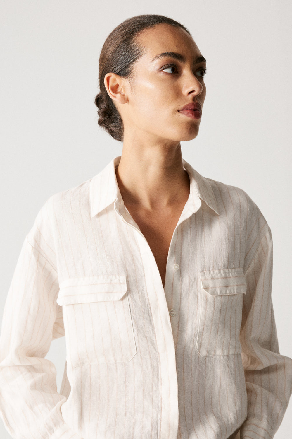 Linen Stripe Pocket Detail Shirt