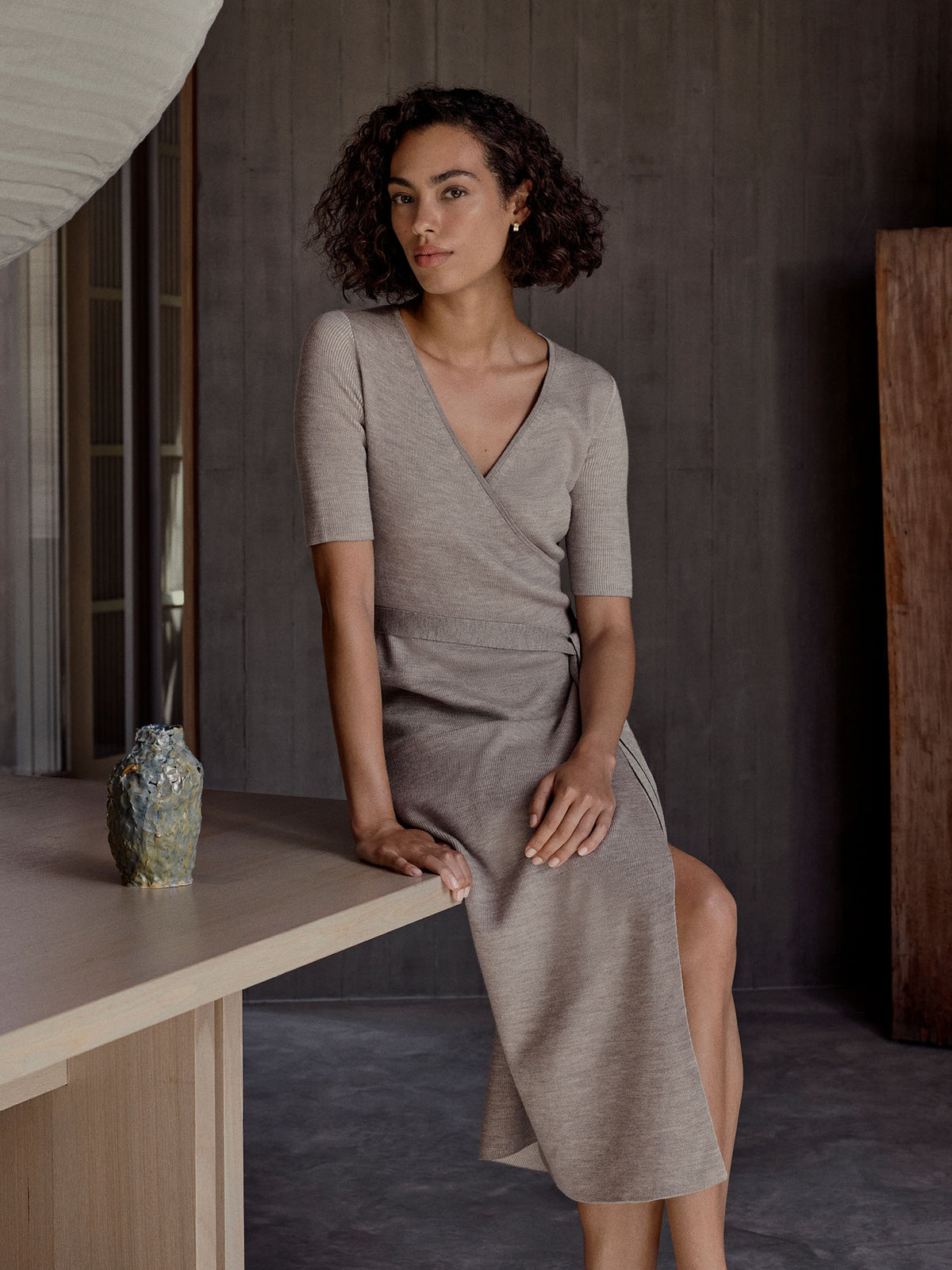 Merino Blend Wrap Knit Dress