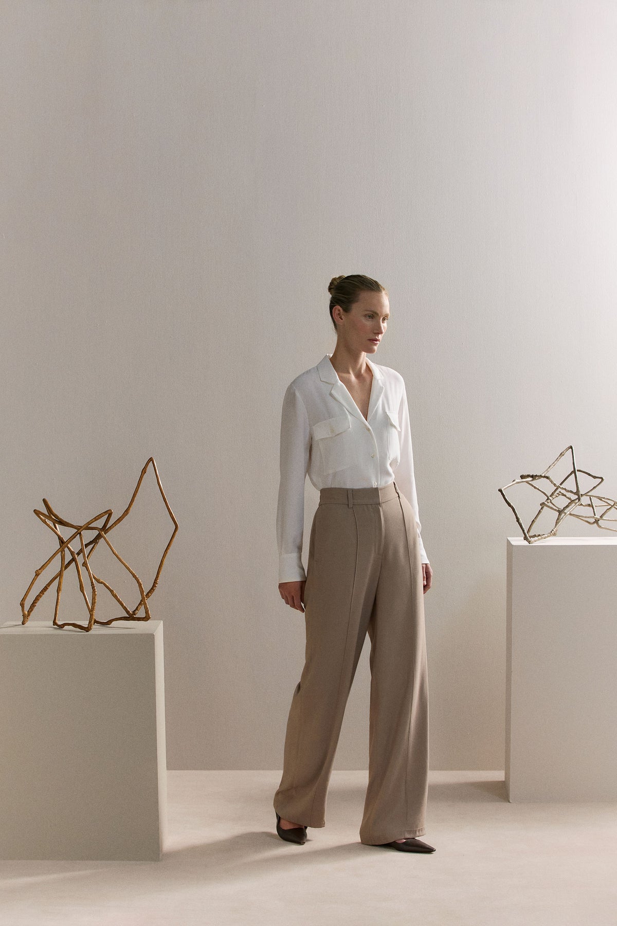 Pintuck Detail Wide Leg Pant